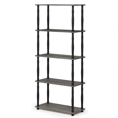 Furinno Turn-N-Tube 5-Tier Multipurpose Shelf Display Rack w/Classic Tubes - French Oak Grey & Black 18032GYW/BK